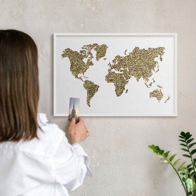Decorative magnet board with a white frame World map