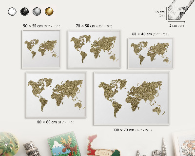 Decorative magnet board with a white frame World map