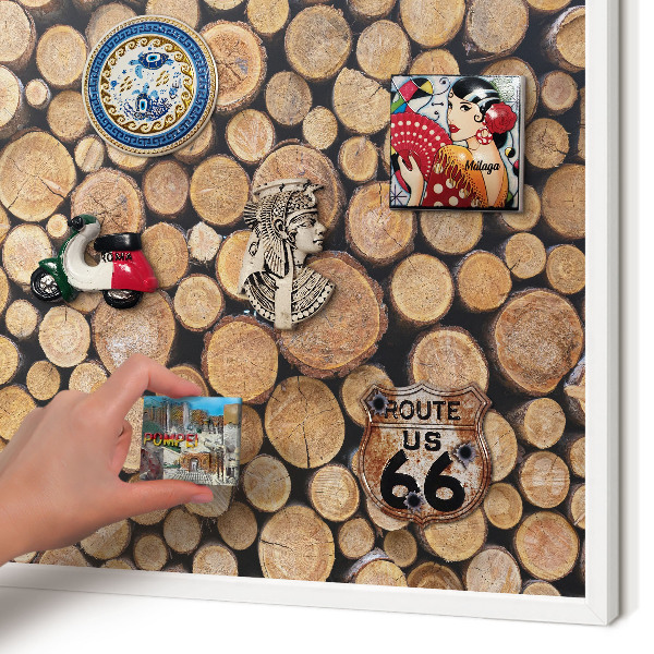 Decorative magnet board with a white frame Wooden circles