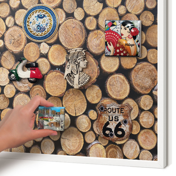 Decorative magnet board with a white frame Wooden circles