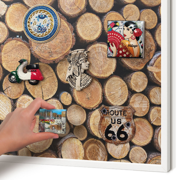 Decorative magnet board with a white frame Wooden circles