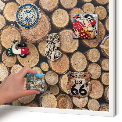 Decorative magnet board with a white frame Wooden circles
