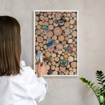 Decorative magnet board with a white frame Wooden circles