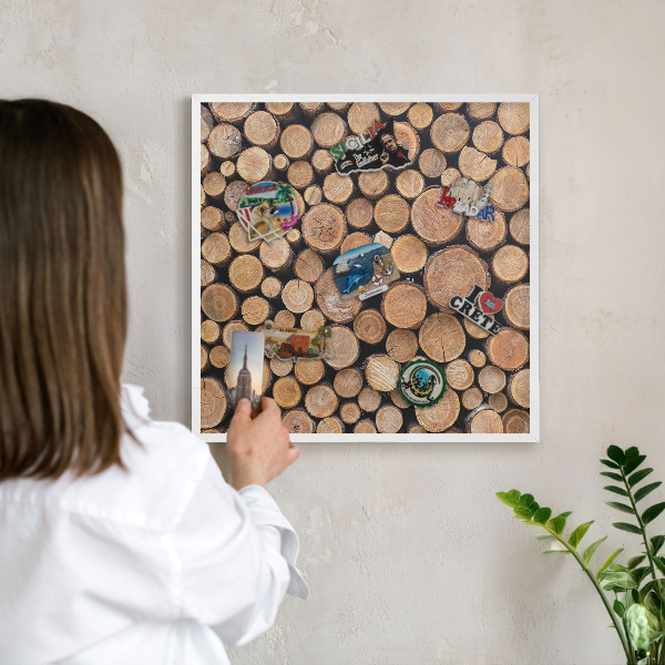 Decorative magnet board with a white frame Wooden circles