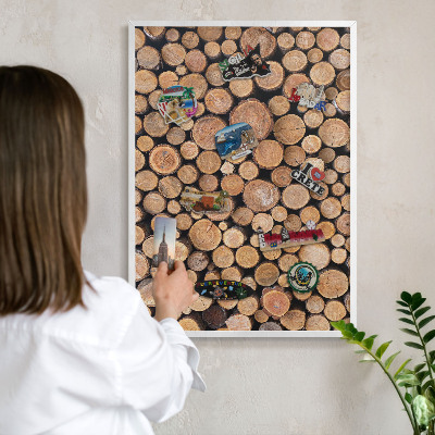 Decorative magnet board with a white frame Wooden circles