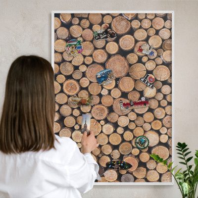 Decorative magnet board with a white frame Wooden circles