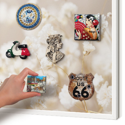 Decorative magnet board with a white frame Beige flowers