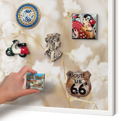 Decorative magnet board with a white frame Beige flowers