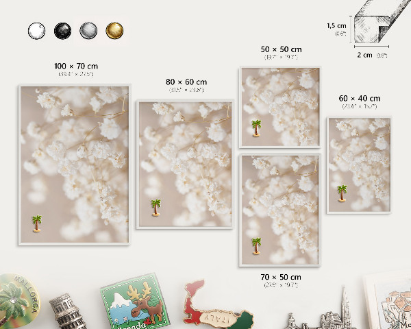 Decorative magnet board with a white frame Beige flowers
