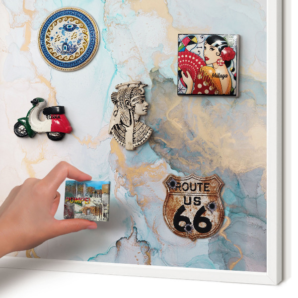 Magnetic board for travel magnets in a white frame Pastel forms