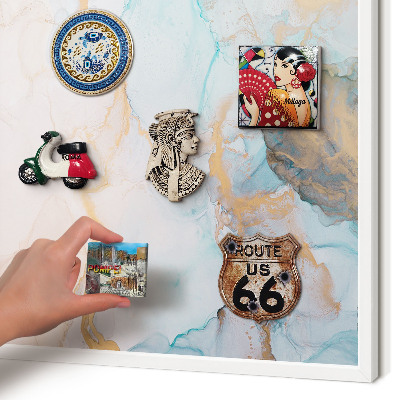 Magnetic board for travel magnets in a white frame Pastel forms