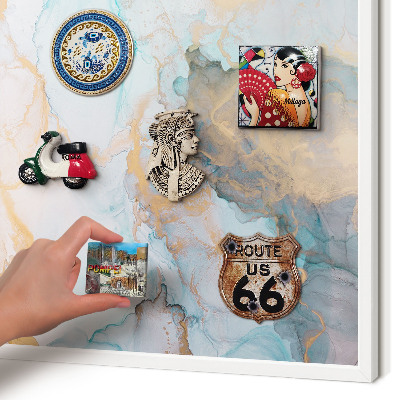 Magnetic board for travel magnets in a white frame Pastel forms