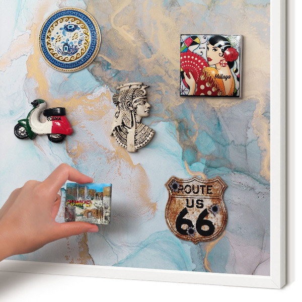Magnetic board for travel magnets in a white frame Pastel forms