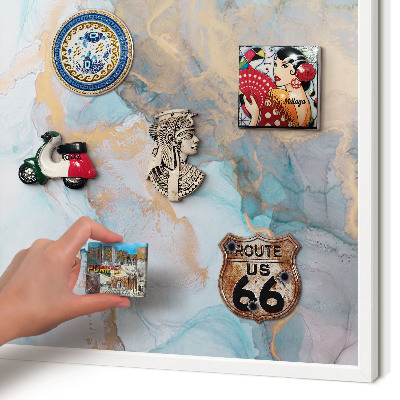 Magnetic board for travel magnets in a white frame Pastel forms