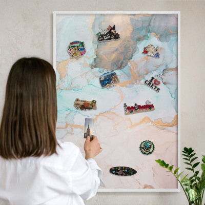 Magnetic board for travel magnets in a white frame Pastel forms