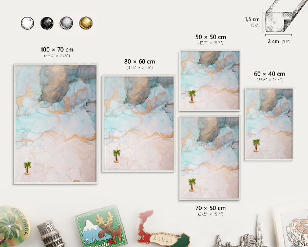 Magnetic board for travel magnets in a white frame Pastel forms