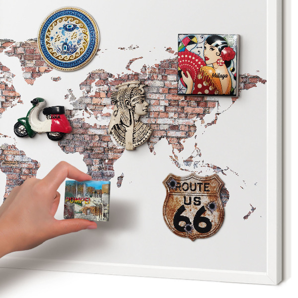 Magnetic board for travel magnets in a white frame Brick world