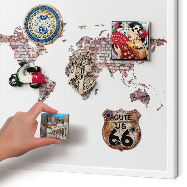 Magnetic board for travel magnets in a white frame Brick world