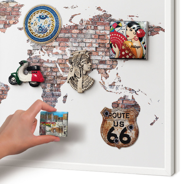 Magnetic board for travel magnets in a white frame Brick world