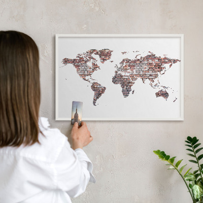 Magnetic board for travel magnets in a white frame Brick world