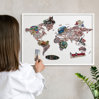 Magnetic board for travel magnets in a white frame Brick world