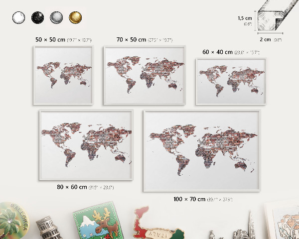 Magnetic board for travel magnets in a white frame Brick world