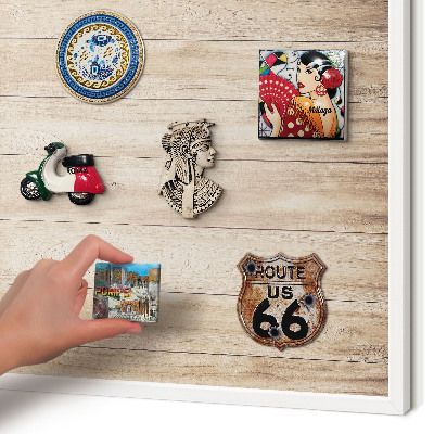 Decorative magnet board with a white frame Wooden boards