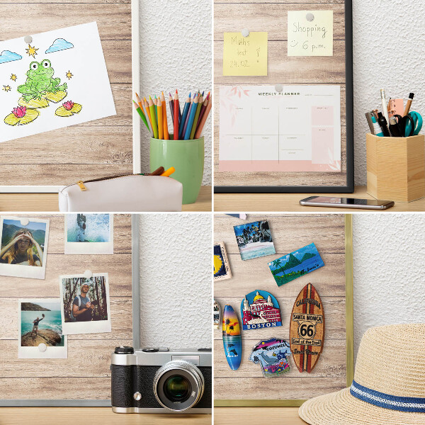 Decorative magnet board with a white frame Wooden boards