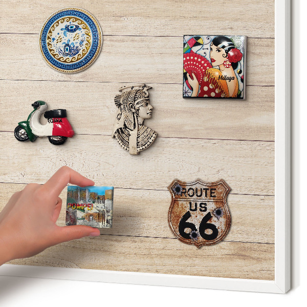 Decorative magnet board with a white frame Wooden boards