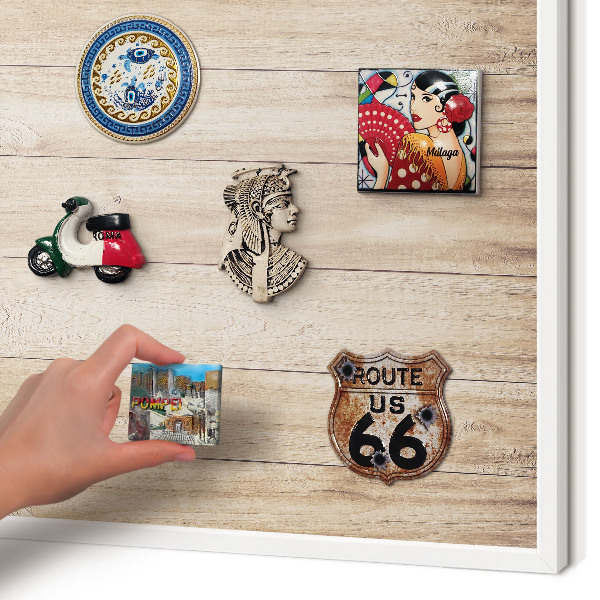 Decorative magnet board with a white frame Wooden boards
