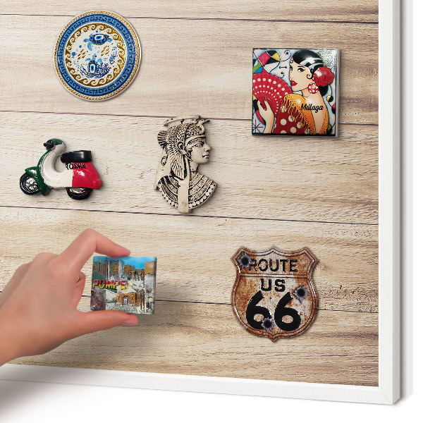 Decorative magnet board with a white frame Wooden boards