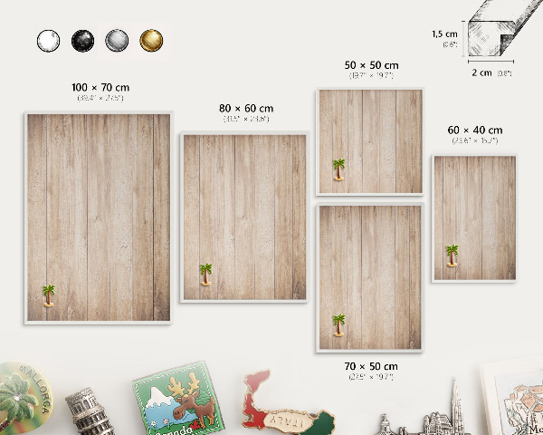 Decorative magnet board with a white frame Wooden boards