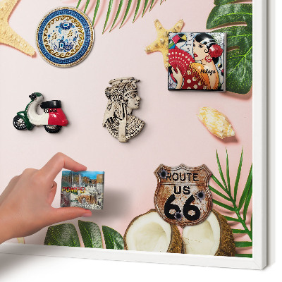 Magnetic board for travel magnets in a white frame Tropical vacation