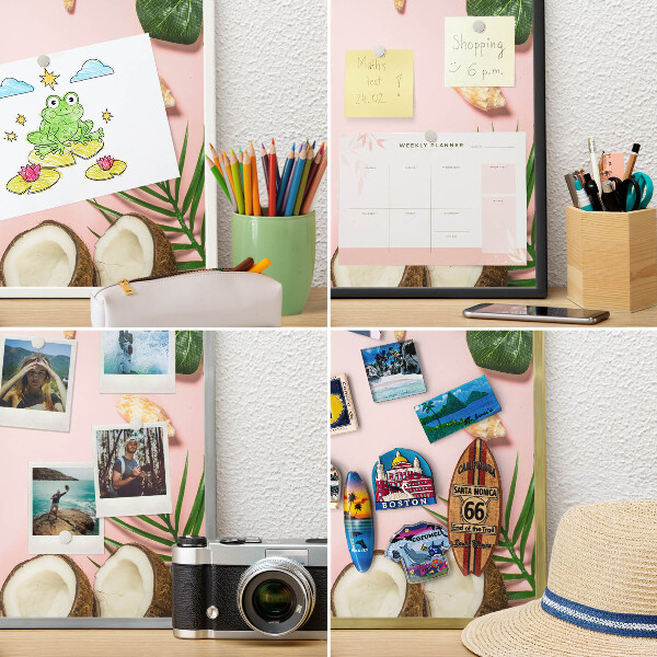 Magnetic board for travel magnets in a white frame Tropical vacation
