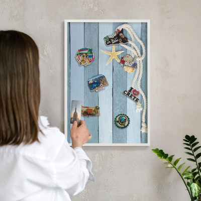 Decorative magnet board with a white frame Maritime climate