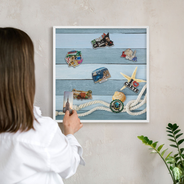Decorative magnet board with a white frame Maritime climate