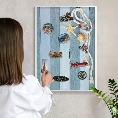 Decorative magnet board with a white frame Maritime climate