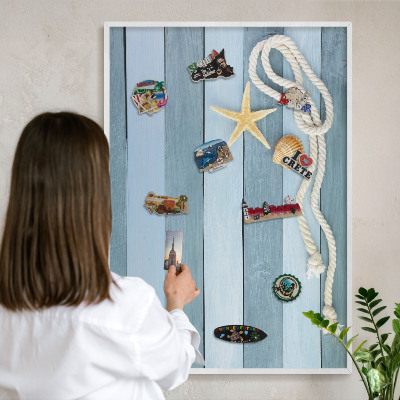Decorative magnet board with a white frame Maritime climate
