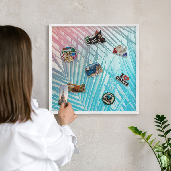 Decorative magnet board with a white frame Tropical elegance