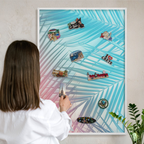 Decorative magnet board with a white frame Tropical elegance