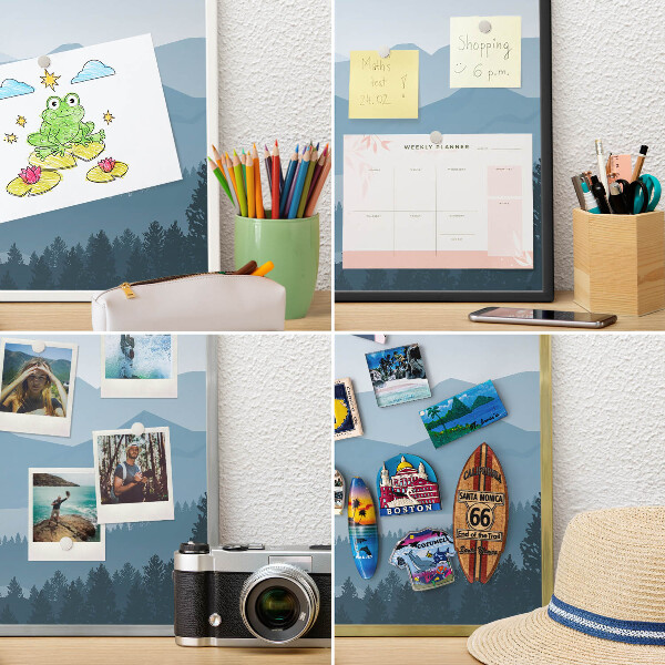 Magnetic board for travel magnets in a white frame Mountain harmony
