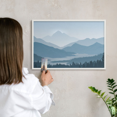 Magnetic board for travel magnets in a white frame Mountain harmony