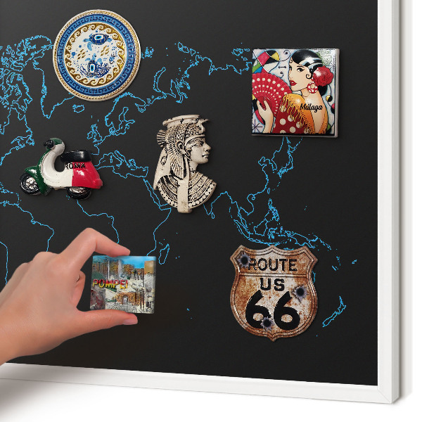 Decorative magnet board with a white frame World map