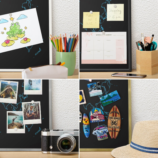 Decorative magnet board with a white frame World map