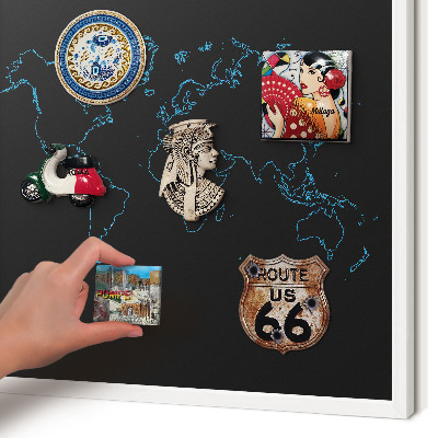 Decorative magnet board with a white frame World map
