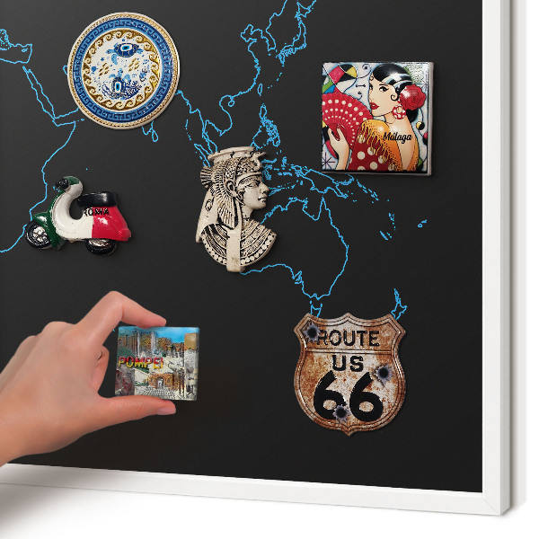 Decorative magnet board with a white frame World map