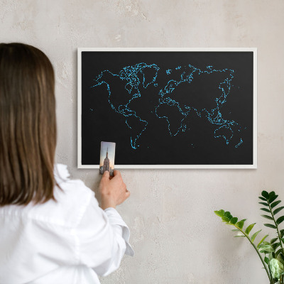 Decorative magnet board with a white frame World map