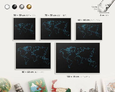 Decorative magnet board with a white frame World map