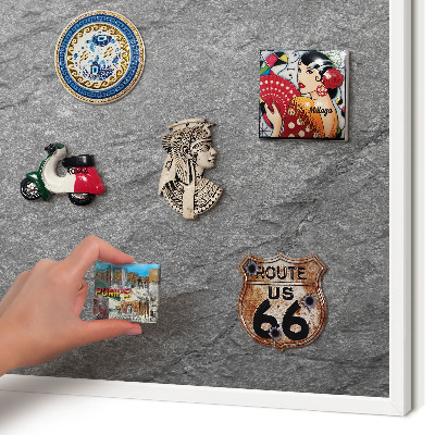 Magnetic board for travel magnets in a white frame Gray stone