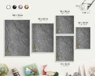 Magnetic board for travel magnets in a white frame Gray stone